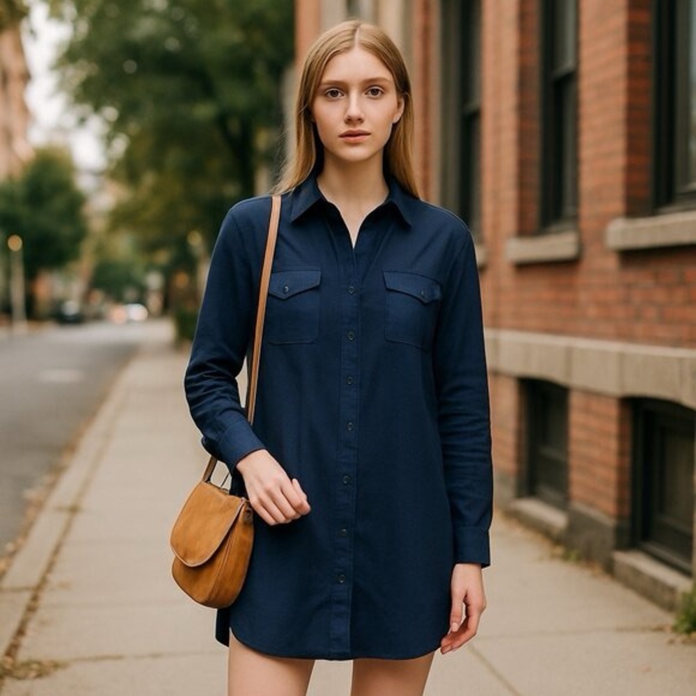 *New* OuterKnown Organic Cotton/Linen Crochet Trim Shirt Dress, Size XS